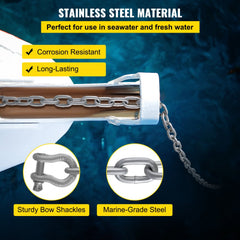 Anchor Chain, 20` x 5/16" Galvanized Steel Chain, 3/8" Anchor Chain Shackle, 11650lbs Anchor Lead Chain Breaking Load, 9460lbs Anchor Chain Shackle Breaking Load, Anchor Chain for Boats