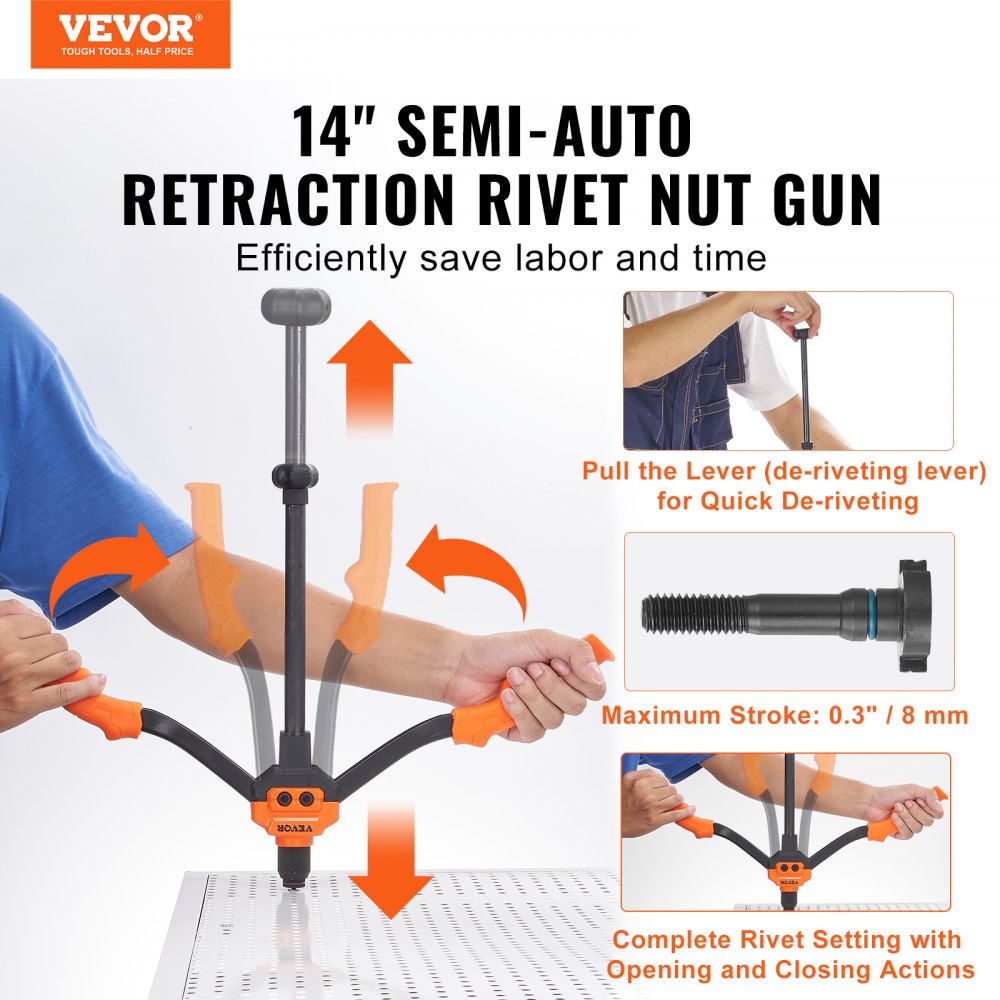 Rivet Nut Tool, 14” Rivnut Tool Kit with 7 PCS Metric and SAE Mandrels, 70 PCS Assorted Rivet Nuts, 10-24, 1/4-20, M6, 5/16-18, M8, 3/8-16, M10, Rivet Nut Kit With Rugged Carrying Case
