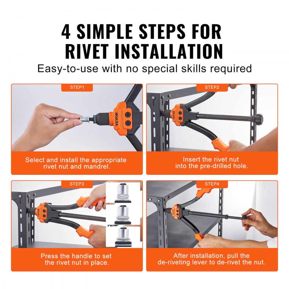 Rivet Nut Tool, 14” Rivnut Tool Kit with 7 PCS Metric and SAE Mandrels, 70 PCS Assorted Rivet Nuts, 10-24, 1/4-20, M6, 5/16-18, M8, 3/8-16, M10, Rivet Nut Kit With Rugged Carrying Case