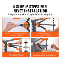 Rivet Nut Tool, 14” Rivnut Tool Kit with 7 PCS Metric and SAE Mandrels, 70 PCS Assorted Rivet Nuts, 10-24, 1/4-20, M6, 5/16-18, M8, 3/8-16, M10, Rivet Nut Kit With Rugged Carrying Case