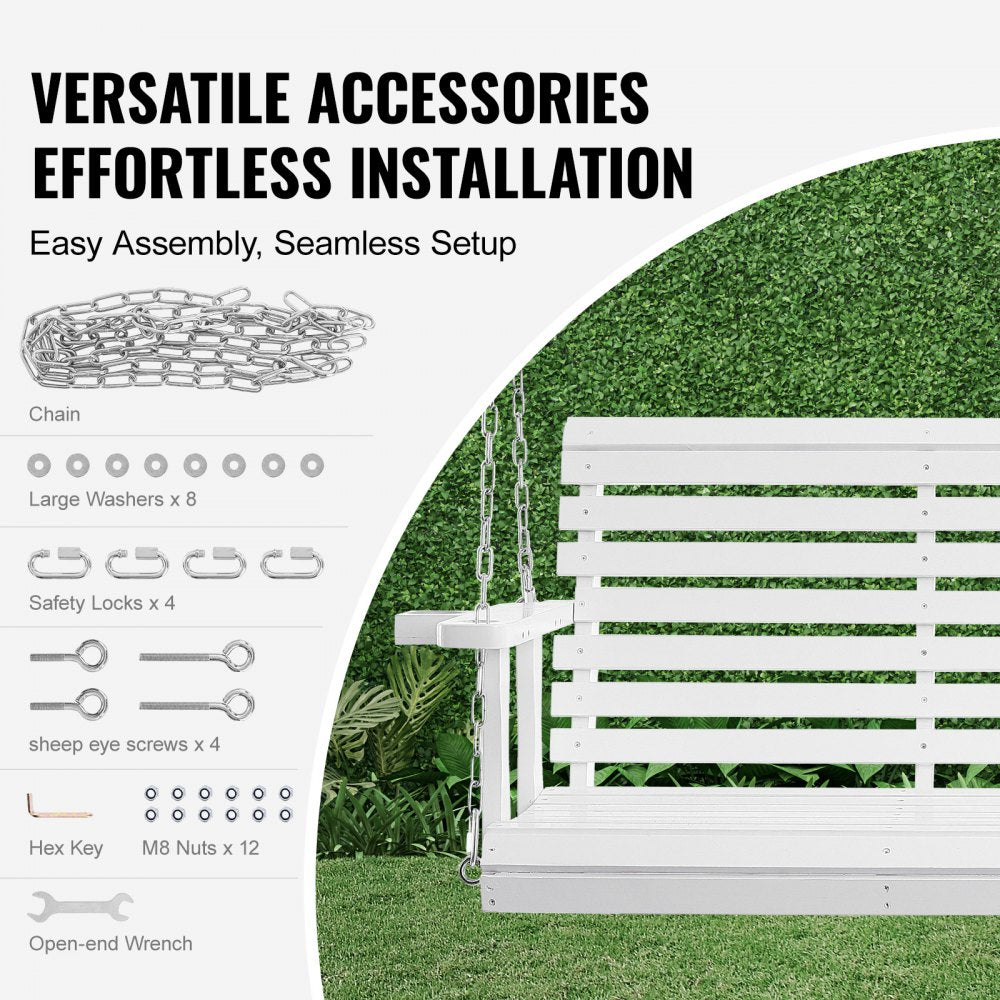 Wooden Porch Swing 5.5 ft, Patio bench swing for Courtyard & Garden, Upgraded 880 lbs Strong Load Capacity, Heavy Duty Swing Chair Bench with Hanging Chains for Outdoors, White