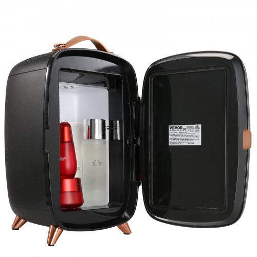 Vevor Mini Fridge, 6L Skincare Fridge with LED light and HD Mirror, AC/DC Makeup Fridges for Skin Care, Cosmetic Storage, Chill Face Mask Drink,  Small Refrigerator for Bedroom Dorm Desktop, Black