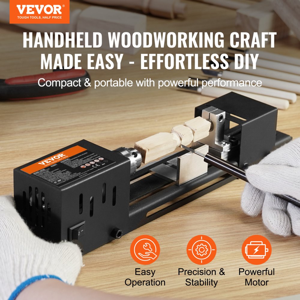 Mini Lathe Machine, 2.76 in x 6.3 in, 24VDC 96W Mini Wood Lathe Tools Milling Machine Accessories, 7 Speeds 4220/5300/5650/6350/6660/7050/8450 RPM, for DIY Woodworking Wood Drill Rotary Tool