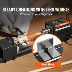 Mini Lathe Machine, 2.76 in x 6.3 in, 24VDC 96W Mini Wood Lathe Tools Milling Machine Accessories, 7 Speeds 4220/5300/5650/6350/6660/7050/8450 RPM, for DIY Woodworking Wood Drill Rotary Tool