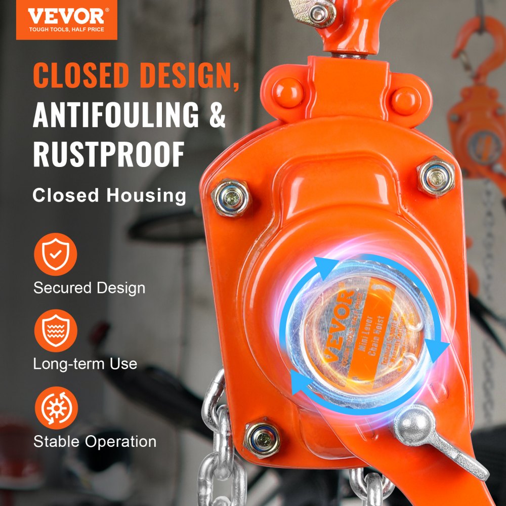 Manual Lever Chain Hoist, 1/4 Ton 550 lbs Capacity 10 FT Come Along, G80 Galvanized Carbon Steel with Weston Double-Pawl Brake, Auto Chain Leading & 360° Rotation Hook, for Garage Factory Dock
