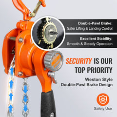 Manual Lever Chain Hoist, 1/4 Ton 550 lbs Capacity 10 FT Come Along, G80 Galvanized Carbon Steel with Weston Double-Pawl Brake, Auto Chain Leading & 360° Rotation Hook, for Garage Factory Dock