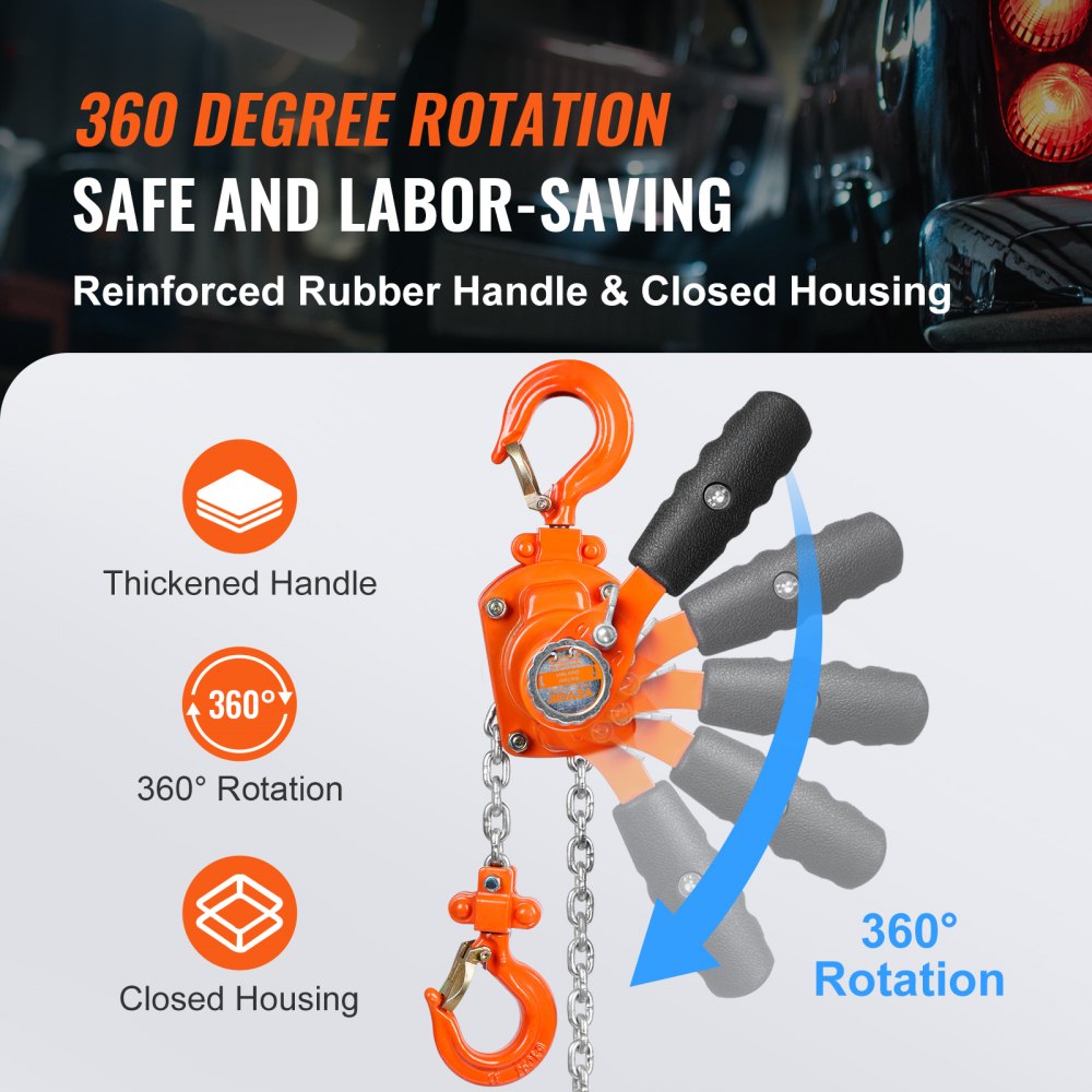 Manual Lever Chain Hoist, 1/4 Ton 550 lbs Capacity 10 FT Come Along, G80 Galvanized Carbon Steel with Weston Double-Pawl Brake, Auto Chain Leading & 360° Rotation Hook, for Garage Factory Dock