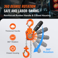 Manual Lever Chain Hoist, 1/4 Ton 550 lbs Capacity 10 FT Come Along, G80 Galvanized Carbon Steel with Weston Double-Pawl Brake, Auto Chain Leading & 360° Rotation Hook, for Garage Factory Dock