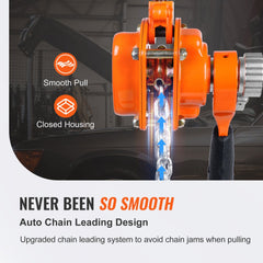 Manual Lever Chain Hoist, 1/4 Ton 550 lbs Capacity 5 FT Come Along, G80 Galvanized Carbon Steel with Weston Double-Pawl Brake, Auto Chain Leading & 360° Rotation Hook, for Garage Factory Dock