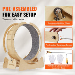 Large cat exercise wheel with a silent treadmill and durable wood construction for indoor use.