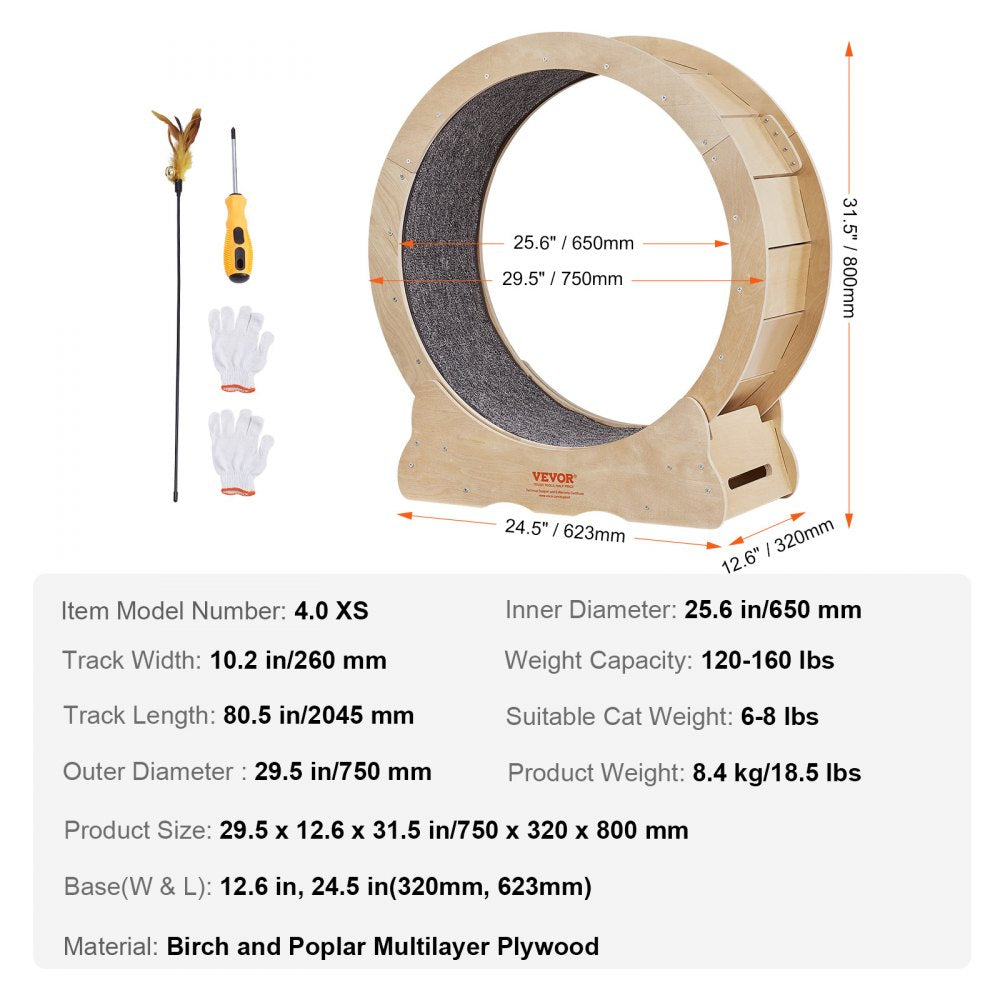 Large cat exercise wheel with a silent treadmill and sturdy wood construction for indoor use.