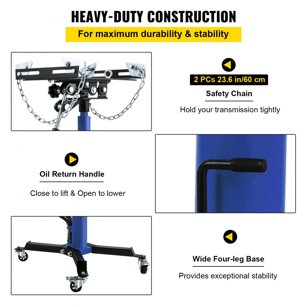 Transmission Jack, 33"-67" High Lift, 1100 lbs Hydraulic Telescoping Transmission Jack, 2-Stage Floor Jack Stand 1/2 Ton Capacity with Foot Pedal, 360° Swivel Wheel, Garage/Shop Lift Hoist