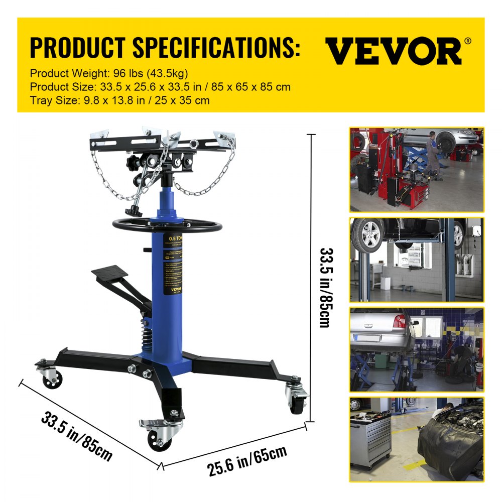 Transmission Jack, 33"-67" High Lift, 1100 lbs Hydraulic Telescoping Transmission Jack, 2-Stage Floor Jack Stand 1/2 Ton Capacity with Foot Pedal, 360° Swivel Wheel, Garage/Shop Lift Hoist