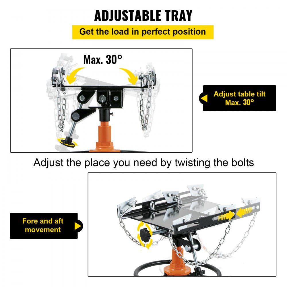 Transmission Jack, 1/2Ton/1100lbs Capacity Hydraulic Telescopic Transmission Jack, 2-Stage Floor Jack Stand with Foot Pedal, 360° Swivel Wheel, Garage/ Shop Lift Hoist, Orange