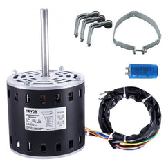3/4HP Furnace Blower Motor, 208/230V 3.85Amps, 1075RPM 5 Speeds, CW/CCW Rotation, 48 Frame 4.8" Shaft Length, 10μF/450V Capacitor + 11" Hold Hoop