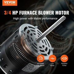 3/4HP Furnace Blower Motor, 208/230V 3.85Amps, 1075RPM 5 Speeds, CW/CCW Rotation, 48 Frame 4.8" Shaft Length, 10μF/450V Capacitor + 11" Hold Hoop
