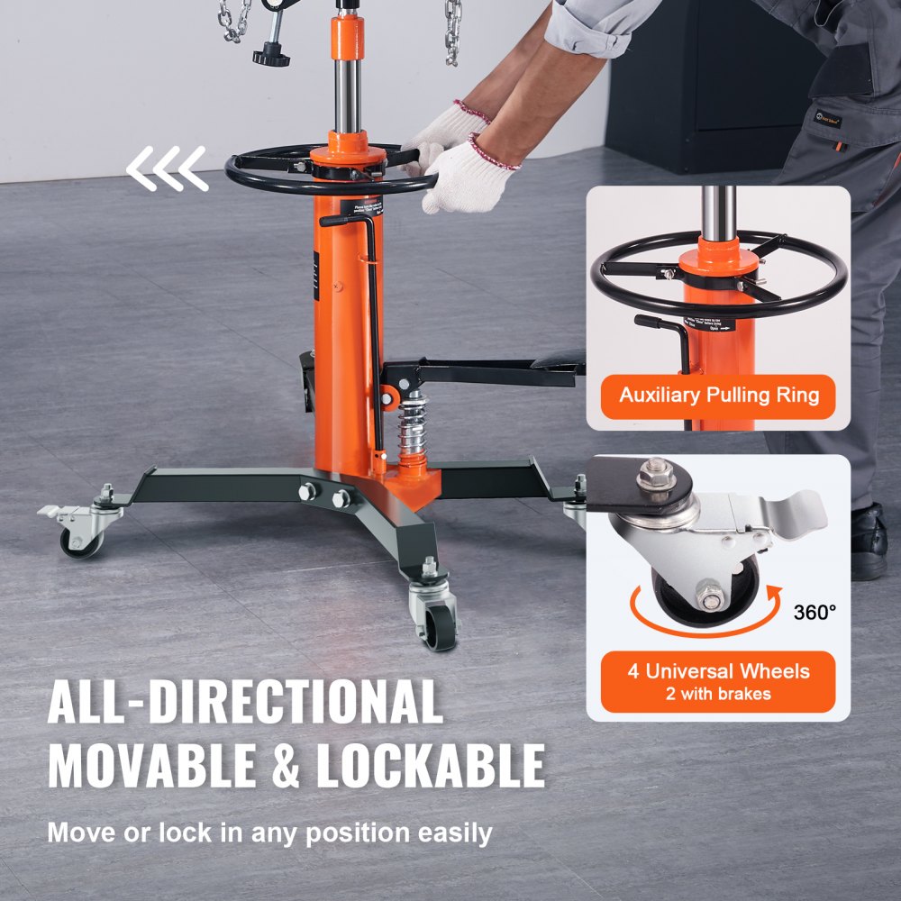 Hydraulic Transmission Jack 1322 lbs 360° Swivel Wheels For Car Lift