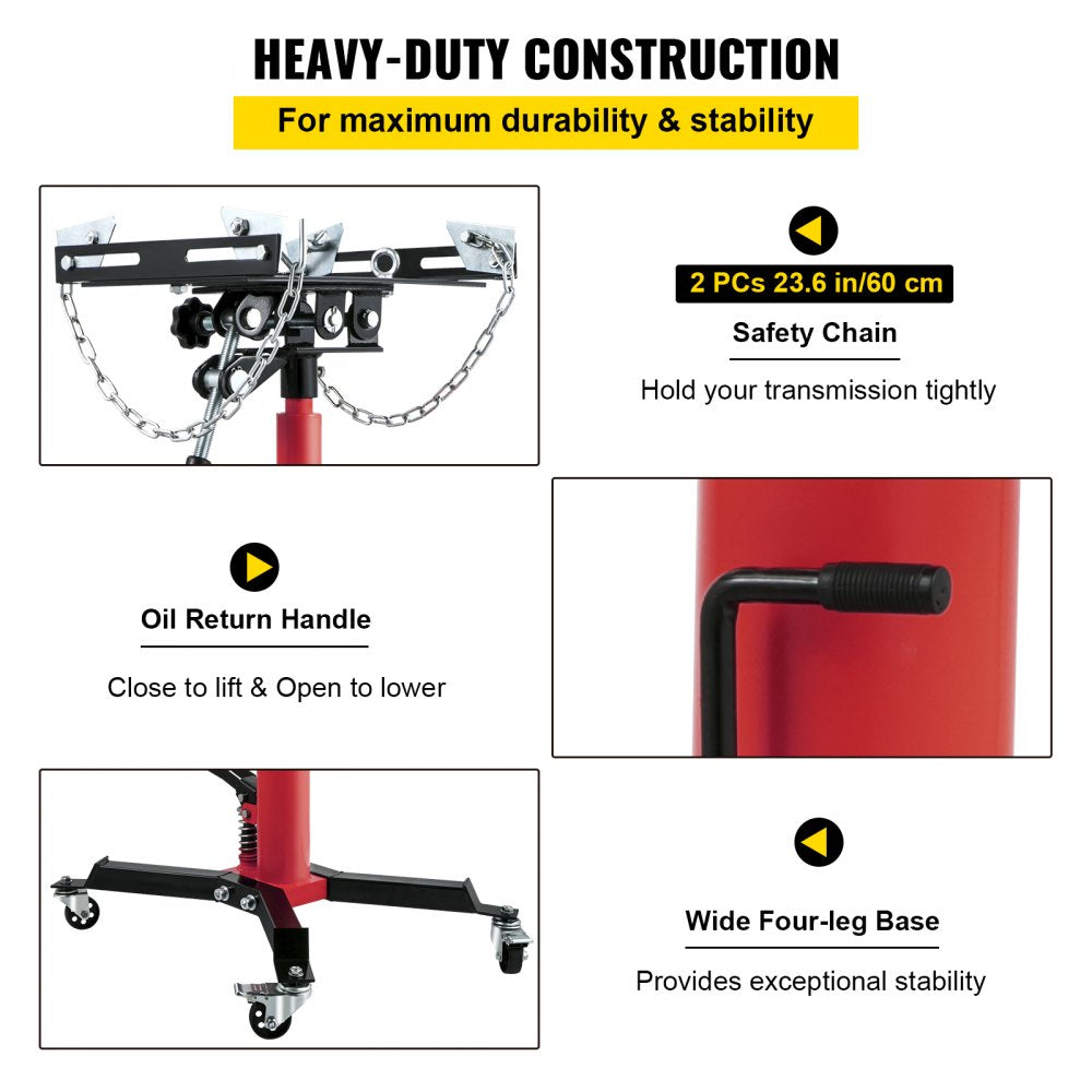 Transmission Jack,3/5 Ton/1322 lbs Capacity Hydraulic Telescopic Transmission Jack, 2-Stage Floor Jack Stand with Foot Pedal, 360° Swivel Wheel, Garage/Shop Lift Hoist, Red