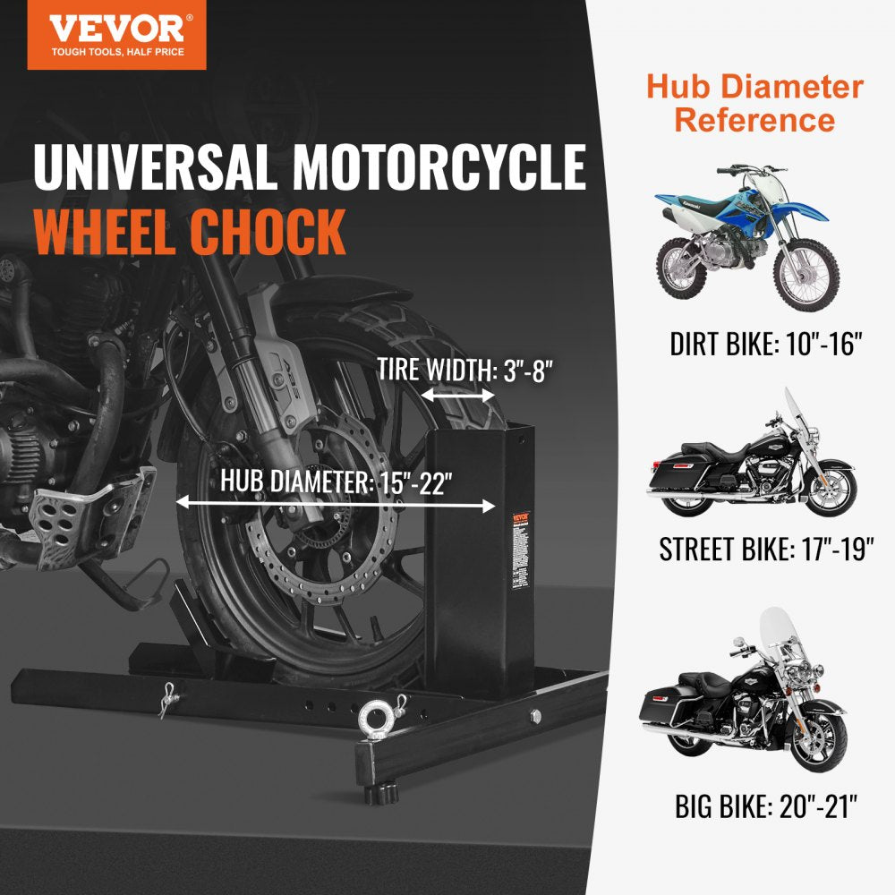 Motorcycle Wheel Chock Upright, 1800 lbs Capacity, Heavy-duty Steel Motorcycle Front Wheel Stand with 6 Adjustable Holes, For 15"-22" Off-Road Motorcycles, Standard Motorcycles