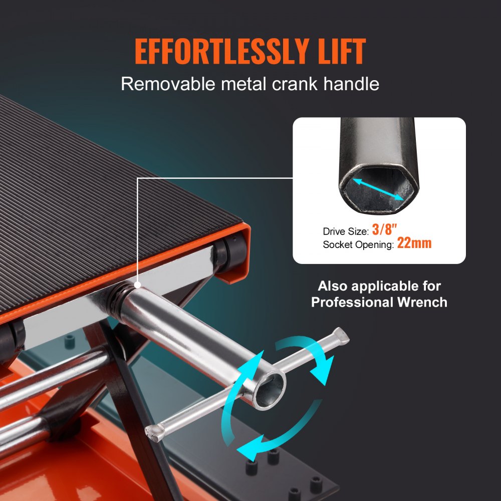 Motorcycle Lift, 1100 LBS Motorcycle Lift ATV Scissor Lift Jack with Dolly & Hand Crank, Center Hoist Crank Stand with Wide Deck & Tool Tray for Street Bikes, Cruiser Bikes, Touring Motorcycles