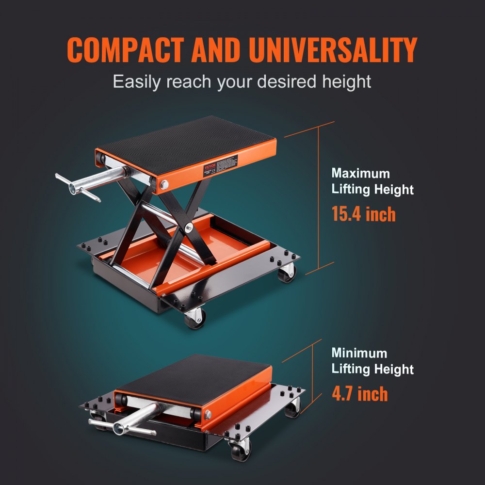 Motorcycle Lift, 1100 LBS Motorcycle Lift ATV Scissor Lift Jack with Dolly & Hand Crank, Center Hoist Crank Stand with Wide Deck & Tool Tray for Street Bikes, Cruiser Bikes, Touring Motorcycles