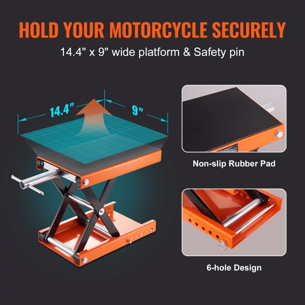 Motorcycle Lift, 1100 LBS Motorcycle Scissor Lift Jack with Wide Deck & Safety Pin, 3.7"-13.8" Center Hoist Crank Stand, Steel Scissor Jack for Street Bikes, Cruiser Bikes, Touring Motorcycles