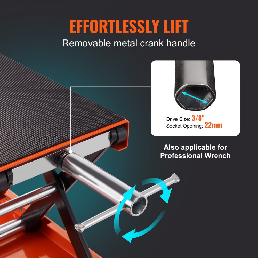 Motorcycle Lift, 1100 LBS Motorcycle Scissor Lift Jack with Wide Deck & Safety Pin, 3.7"-13.8" Center Hoist Crank Stand, Steel Scissor Jack for Street Bikes, Cruiser Bikes, Touring Motorcycles