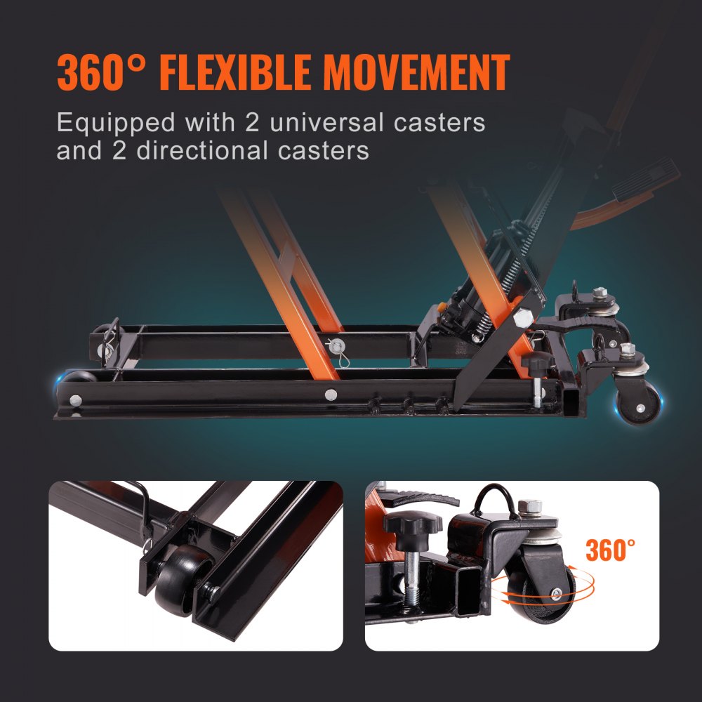 Steel Hydraulic Motorcycle Jack Stand, 1500 LBS ATV Scissor Lift Jack, 4.7"-15" Scissor Lift Jack Stand with 4 Wheels, Hydraulic Foot-Operated Hoist Stand for Motorcycle ATV UTV Powersports