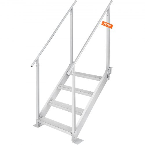 Dock Ladder 4 Step, Dock Stairs 30``-38`` Adjustable Height, 500 lbs Load Capacity, Aluminum Pontoon Boat Ladder with Dual Handrails & Nonslip Rubber Mat for Ship/Lake/Pool/Marine Boarding