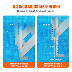 Dock Ladder 4 Step, Dock Stairs 30``-38`` Adjustable Height, 500 lbs Load Capacity, Aluminum Pontoon Boat Ladder with Dual Handrails & Nonslip Rubber Mat for Ship/Lake/Pool/Marine Boarding