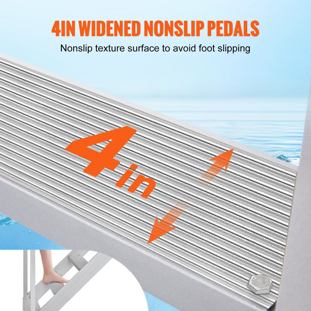 Dock Ladder 4 Step, Dock Stairs 30``-38`` Adjustable Height, 500 lbs Load Capacity, Aluminum Pontoon Boat Ladder with Dual Handrails & Nonslip Rubber Mat for Ship/Lake/Pool/Marine Boarding
