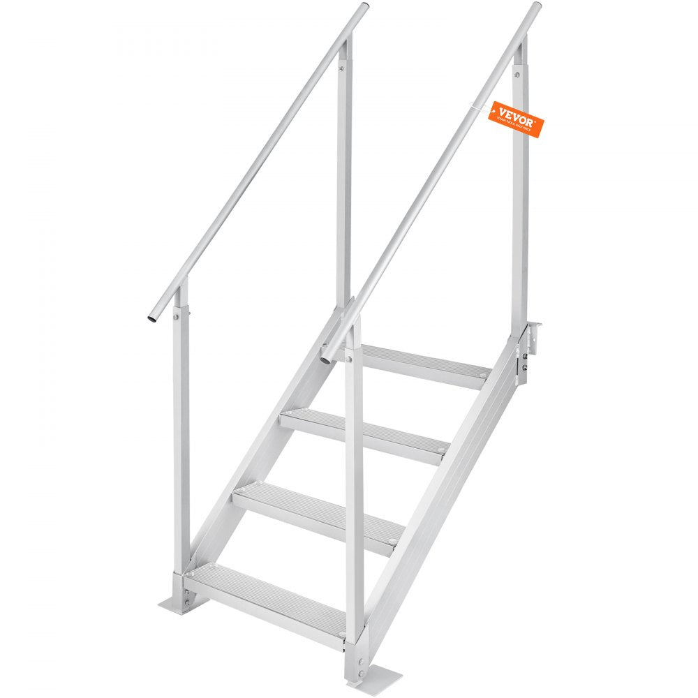 Dock Ladder 4 Step, Dock Stairs 30``-38`` Adjustable Height, 500 lbs Load Capacity, Aluminum Pontoon Boat Ladder with Dual Handrails & Nonslip Rubber Mat for Ship/Lake/Pool/Marine Boarding