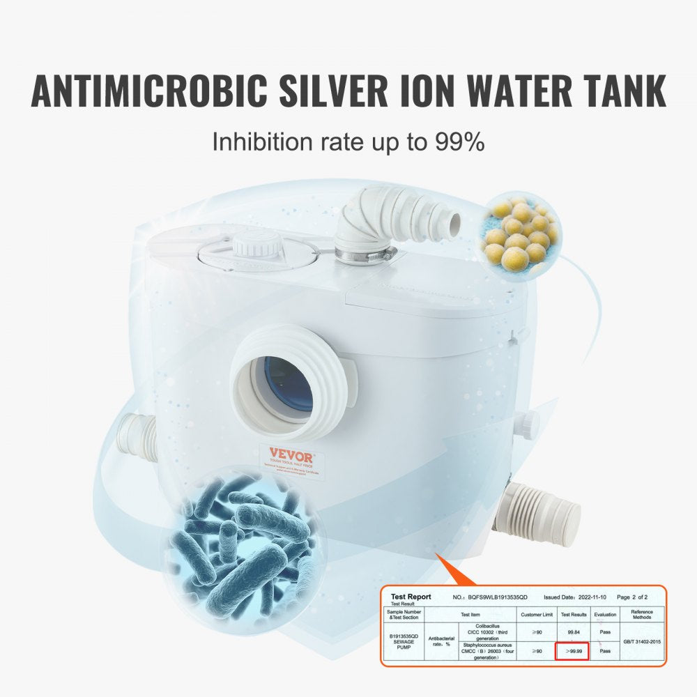 Macerator Pump, 700W, 9600 L/h Flow, 32.8 ft/10 m Head, Macerator Sewerage Sump Pump with 3 Water Inlets for Toilet, Basement, Kitchen, Sink, Shower, Bathtub Waste Water Disposal Upflush Machine