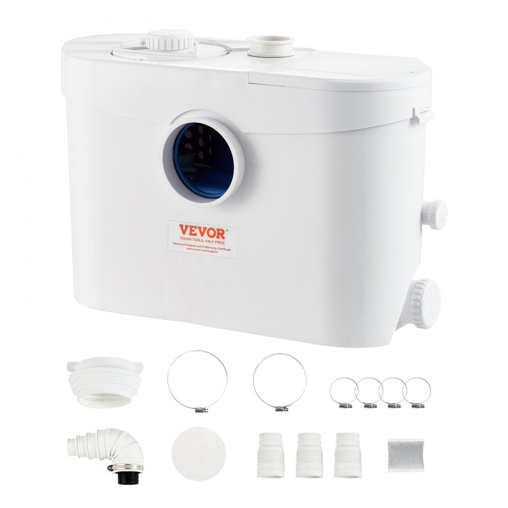 Macerator Pump, 700W, 9600 L/h Flow, 32.8 ft/10 m Head, Macerator Sewerage Sump Pump with 3 Water Inlets for Toilet, Basement, Kitchen, Sink, Shower, Bathtub Waste Water Disposal Upflush Machine