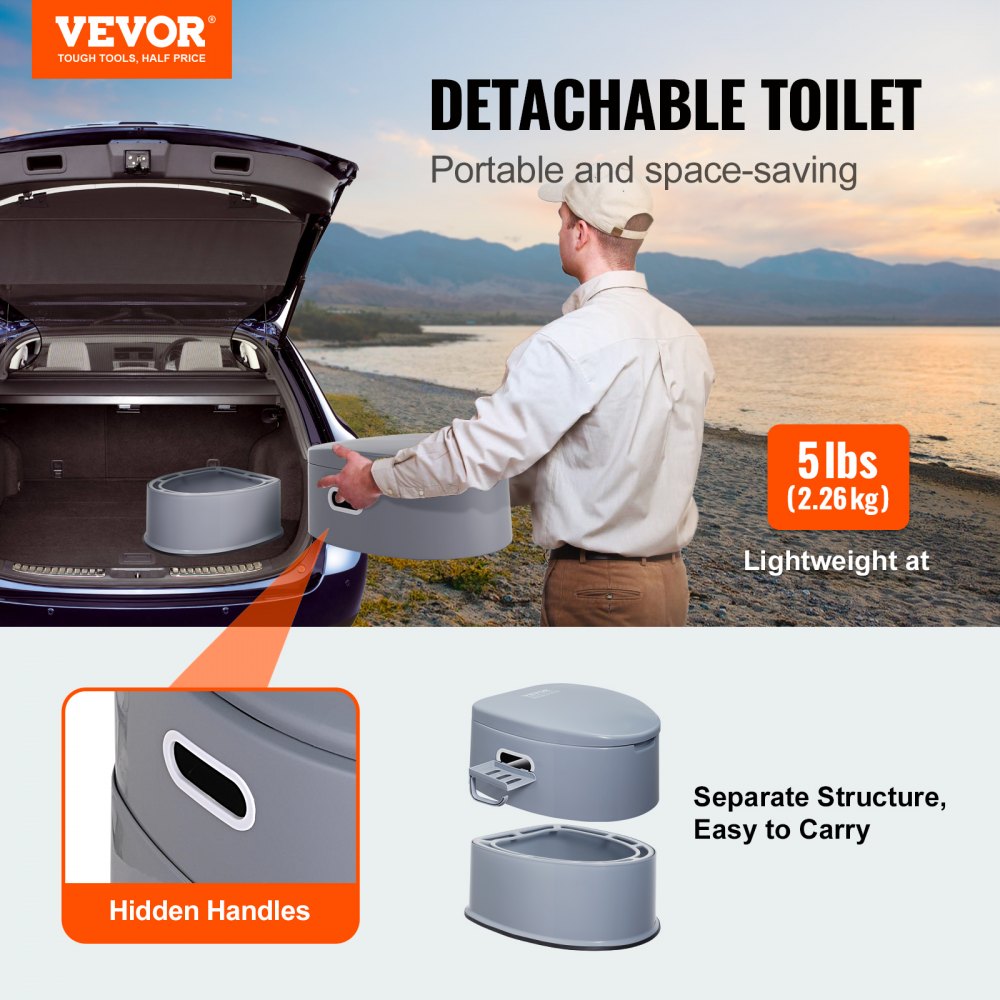 Portable Toilet for Camping, Porta Potty with 1.3 Gal Detachable Inner Bucket & Removable Paper Holder, Commode with Dual Lids, Travel Toilet for Adults Kids Outdoor Camping Car Long Road Trips