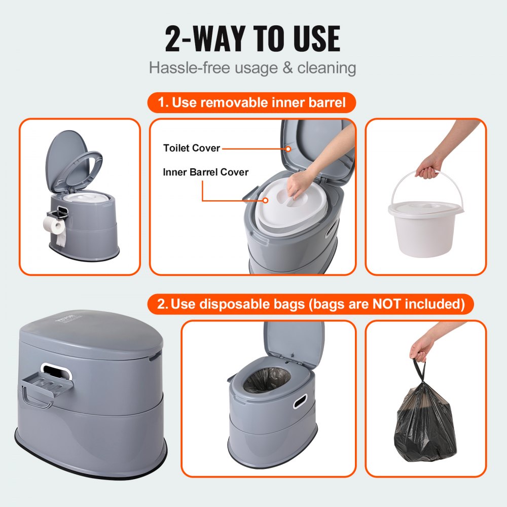 Portable Toilet for Camping, Porta Potty with 1.3 Gal Detachable Inner Bucket & Removable Paper Holder, Commode with Dual Lids, Travel Toilet for Adults Kids Outdoor Camping Car Long Road Trips