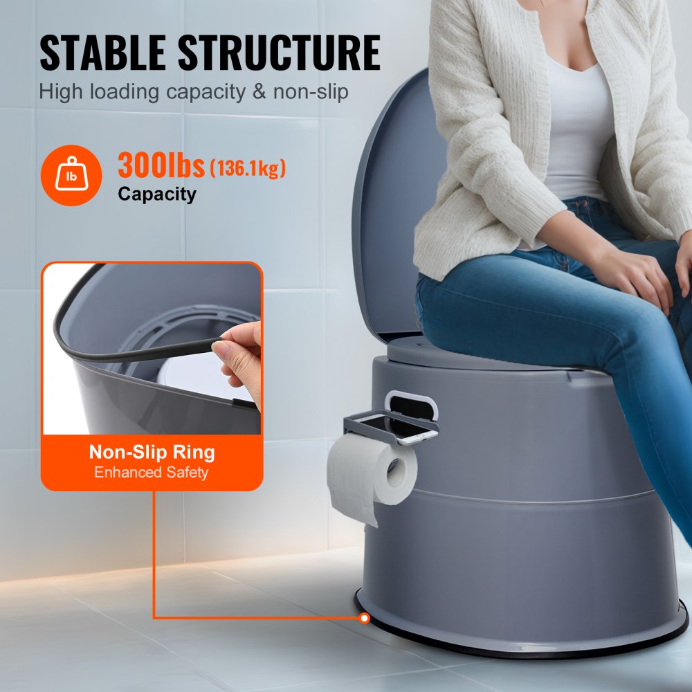 Portable Toilet for Camping, Porta Potty with 1.3 Gal Detachable Inner Bucket & Removable Paper Holder, Commode with Dual Lids, Travel Toilet for Adults Kids Outdoor Camping Car Long Road Trips