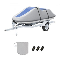 Jet Ski Cover, 126"-135" Trailerable Waterproof PWC Cover, Heavy-duty 600D Marine Grade PU Oxford Fabric, UV Resistant Seadoo Cover with Buckle Straps, Personal Watercraft Covers, Grey+Blue