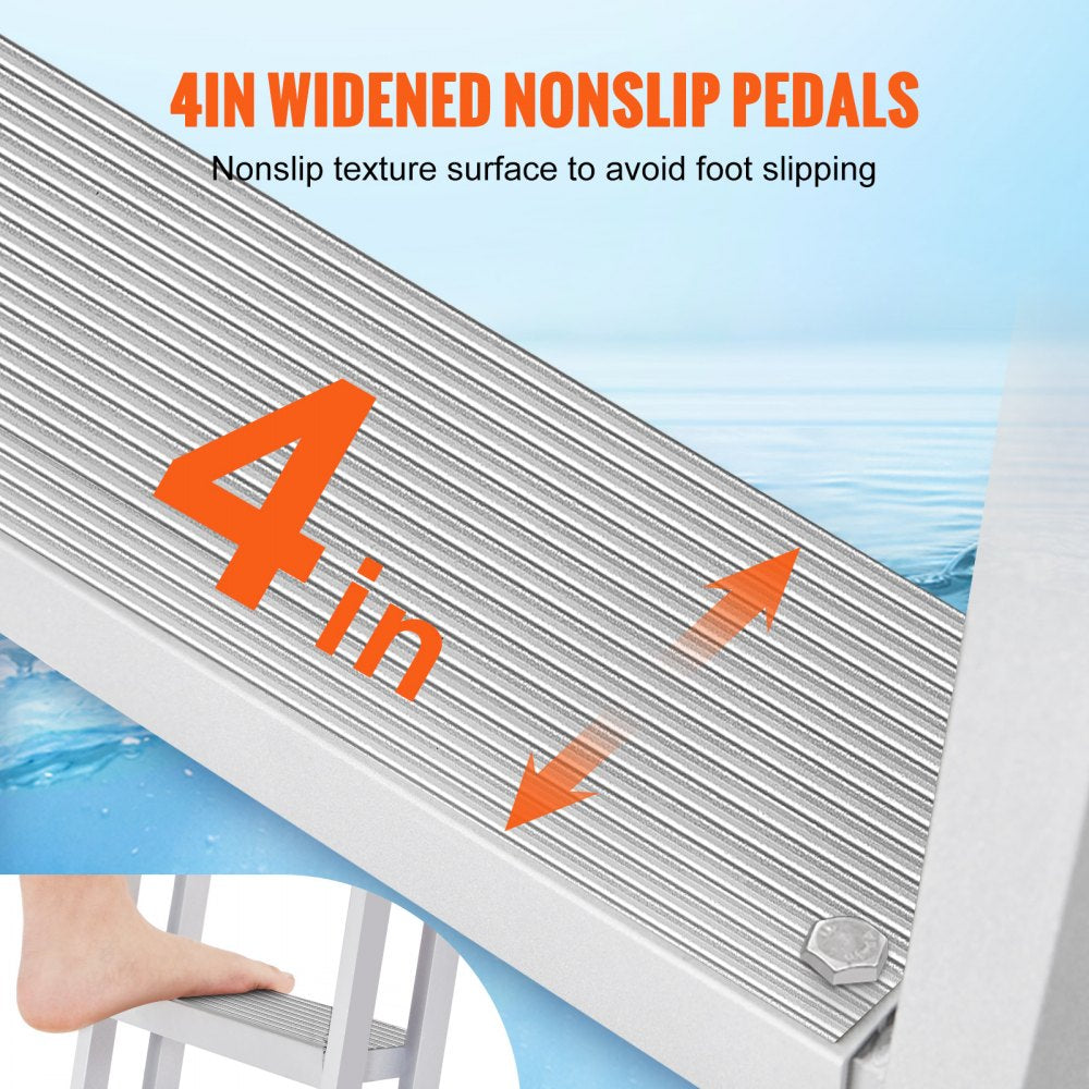 Dock Ladder, Removable 4 Steps, 350 lbs Load Capacity, Aluminum Alloy Pontoon Boat Ladder with 4`` Wide Step & Nonslip Rubber Mat, Easy to Install for Ship/Lake/Pool/Marine Boarding