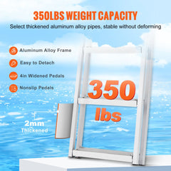 Dock Ladder, Removable 5 Steps, 350 lbs Load Capacity, Aluminum Alloy Pontoon Boat Ladder with 4`` Wide Step & Nonslip Rubber Mat, Easy to Install for Ship/Lake/Pool/Marine Boarding