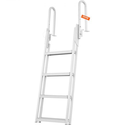 Dock Ladder Flip Up 4 Steps, 350lbs Load Capacity, Aluminum Pontoon Boat Ladder with 4" Wide Step & Nonslip Rubber Mat,Swimm Step Ladder for Ship/Lake/Pool/Marine Boarding