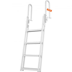 Dock Ladder Flip Up 4 Steps, 350lbs Load Capacity, Aluminum Pontoon Boat Ladder with 4" Wide Step & Nonslip Rubber Mat,Swimm Step Ladder for Ship/Lake/Pool/Marine Boarding
