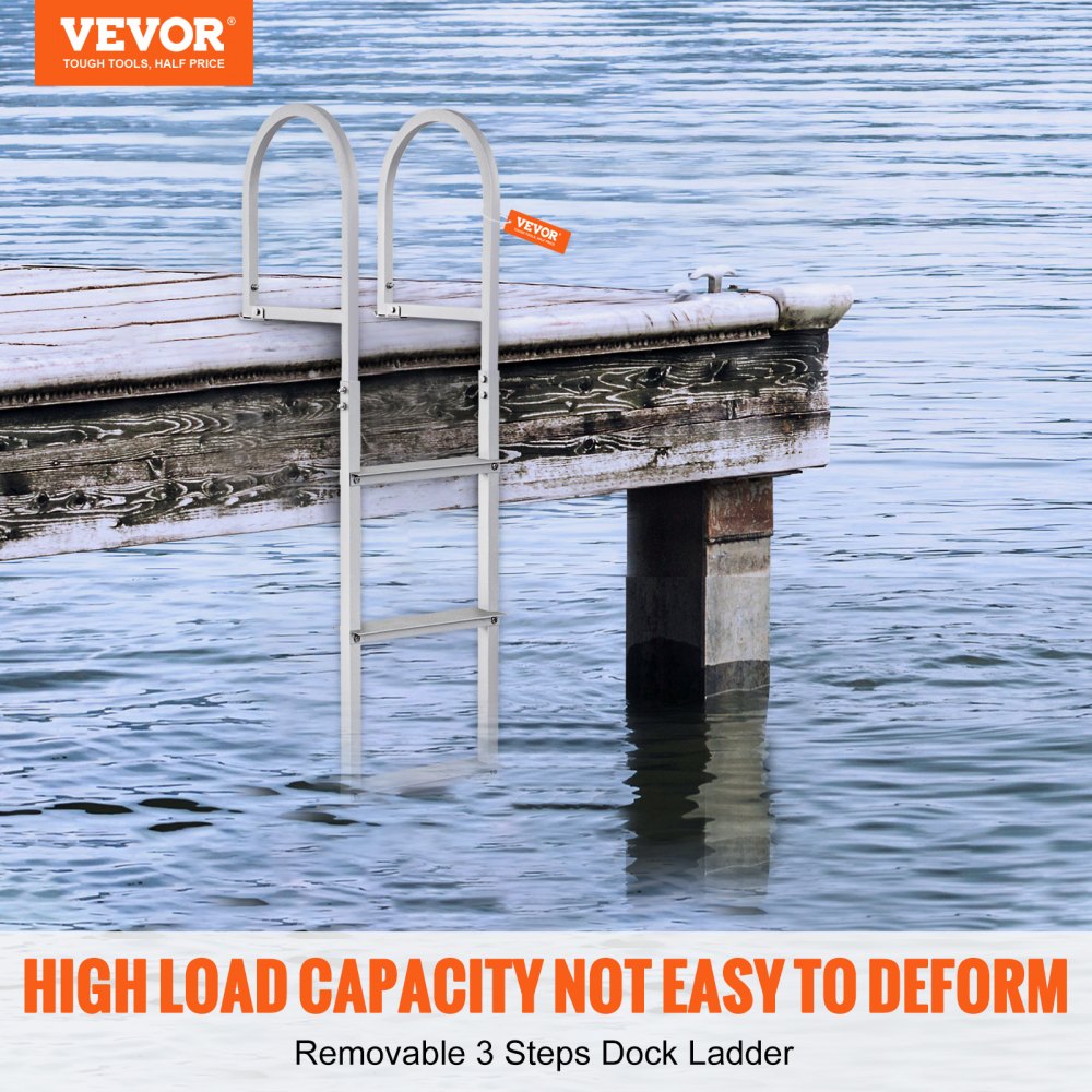 Dock Ladder, Removable 3 Steps, 500 lbs Load Capacity, Aluminum Alloy Pontoon Boat Ladder with 3.1`` Wide Step & Nonslip Rubber Mat, Easy to Install for Ship/Lake/Pool/Marine Boarding