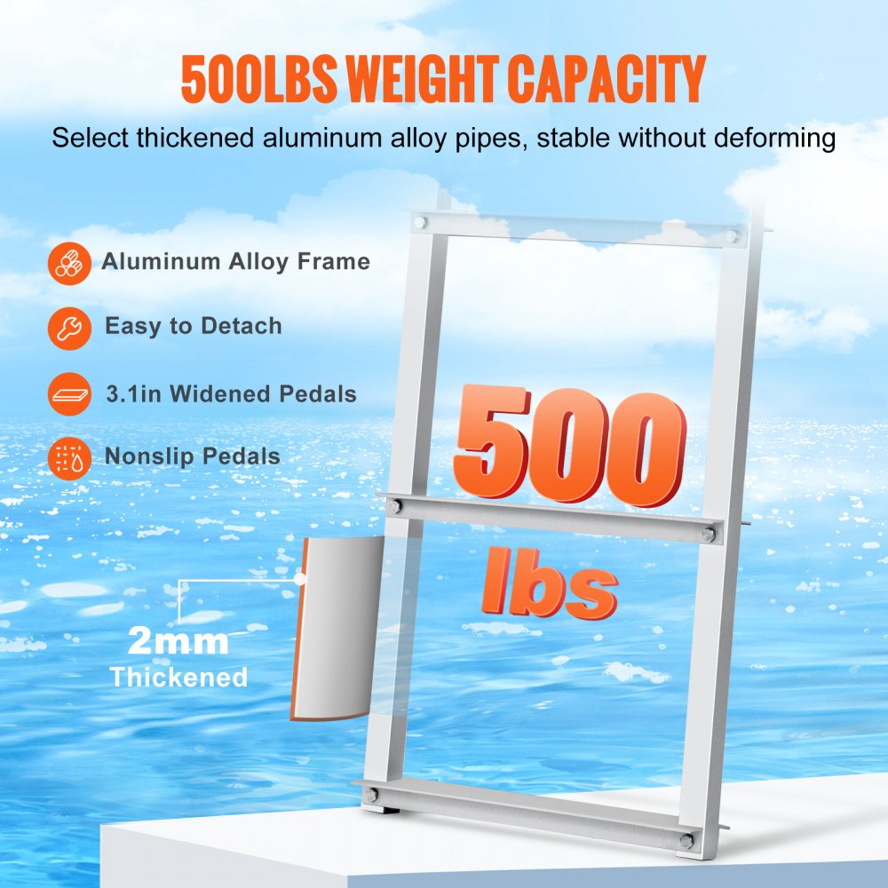 Dock Ladder, Removable 3 Steps, 500 lbs Load Capacity, Aluminum Alloy Pontoon Boat Ladder with 3.1`` Wide Step & Nonslip Rubber Mat, Easy to Install for Ship/Lake/Pool/Marine Boarding