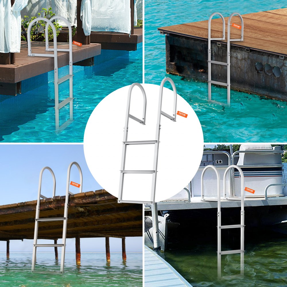 Dock Ladder, Removable 3 Steps, 500 lbs Load Capacity, Aluminum Alloy Pontoon Boat Ladder with 3.1`` Wide Step & Nonslip Rubber Mat, Easy to Install for Ship/Lake/Pool/Marine Boarding