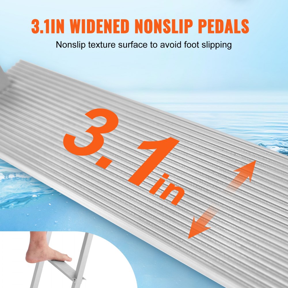 Dock Ladder, Removable 5 Steps, 500 lbs Load Capacity, Aluminum Alloy Pontoon Boat Ladder with 3.1`` Wide Step & Nonslip Rubber Mat, Easy to Install for Ship/Lake/Pool/Marine Boarding