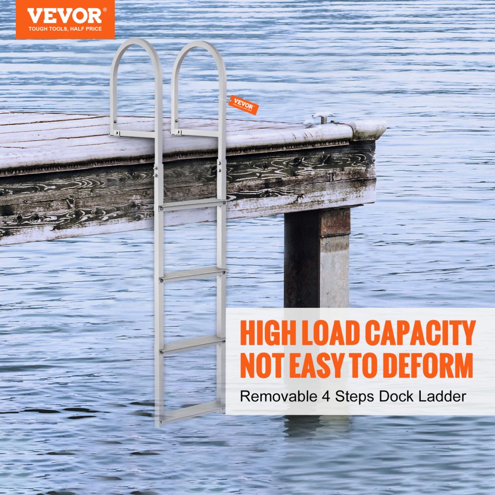Dock Ladder, Removable 4 Steps, 500 lbs Load Capacity, Aluminum Alloy Pontoon Boat Ladder with 3.1`` Wide Step & Nonslip Rubber Mat, Easy to Install for Ship/Lake/Pool/Marine Boarding