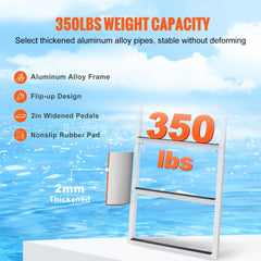 Dock Ladder, Flip-Up 3 Steps, 350 lbs Load Capacity, Aluminum Alloy Pontoon Boat Ladder with 2`` Wide Step & Nonslip Rubber Mat, Easy to Install for Ship/Lake/Pool/Marine Boarding