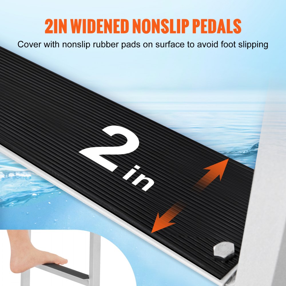 Dock Ladder, Flip-Up 4 Steps, 350 lbs Load Capacity, Aluminum Alloy Pontoon Boat Ladder with 2`` Wide Step & Nonslip Rubber Mat, Easy to Install for Ship/Lake/Pool/Marine Boarding
