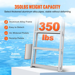 Dock Ladder, Retractable 4 Steps, 350 lbs Load Capacity, Aluminum Alloy Pontoon Boat Ladder with 55.1``-67.1`` Adjustable Height, 4`` Wide Step & Rubber Mat, for Ship/Lake/Pool/Marine Boarding